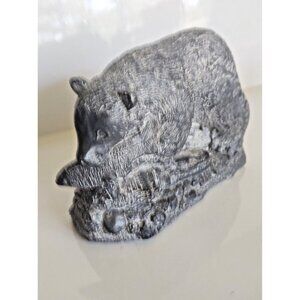 Wolf Original Sculpture Canadian Bear With Salmon Hand Made 7" Long x 4 3/4" H